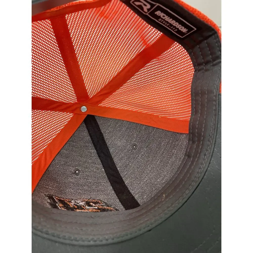 Richardson 112 Trucker SnapBack Hat Gray Orange Mesh #24 Racing Embroidered Cap